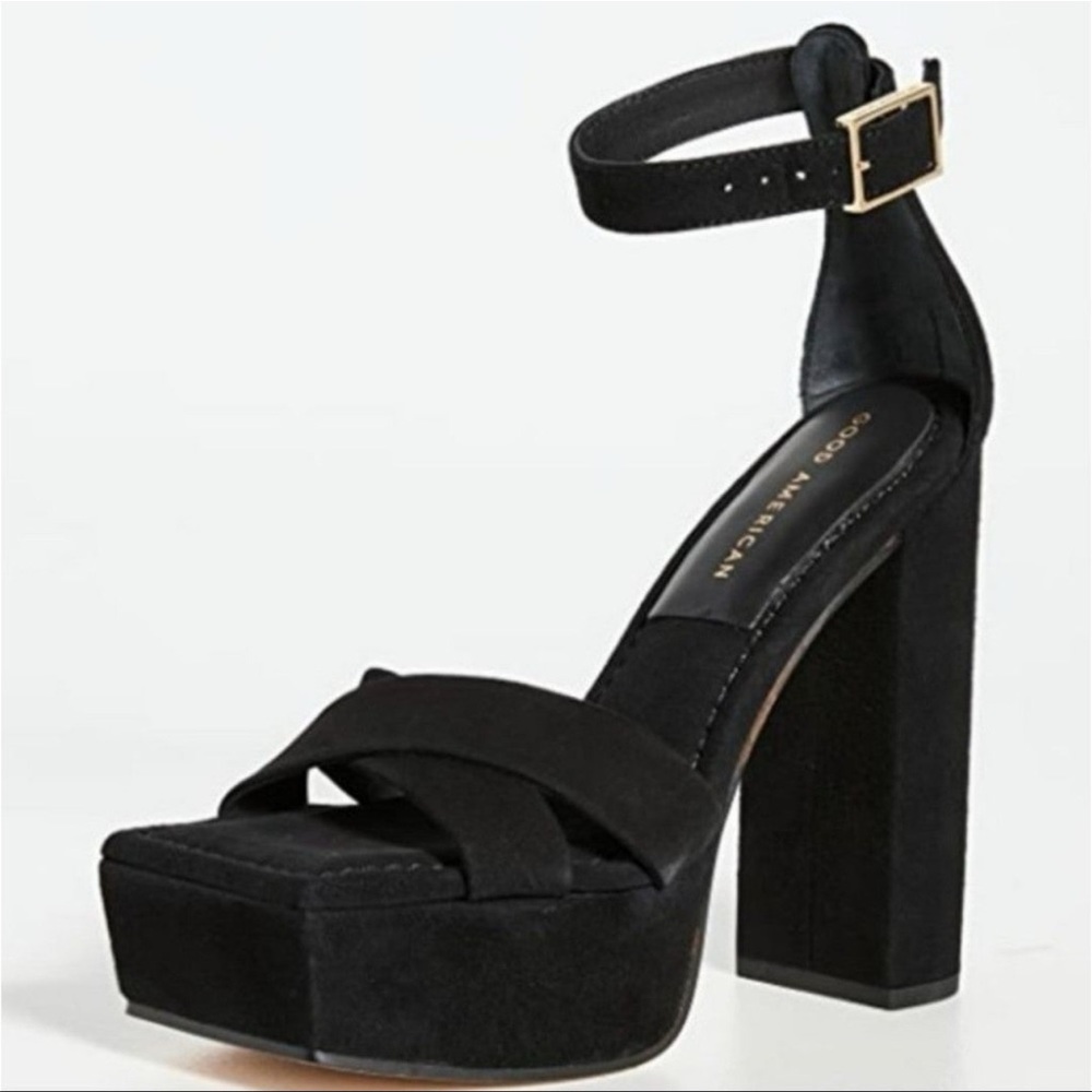 New  Good American Suede Platform Sandals Size 10 - Picture 3 of 17
